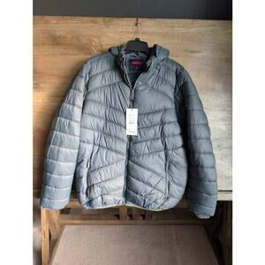 Leehanton Puffer Jacket Men L Dark Gray Fleece Lined Detachable Hooded Full Zip